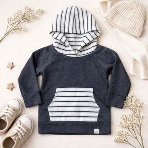 Lulu & Roo Handmade Hoodie 2T | Charcoal w Black & White Stripe | USA